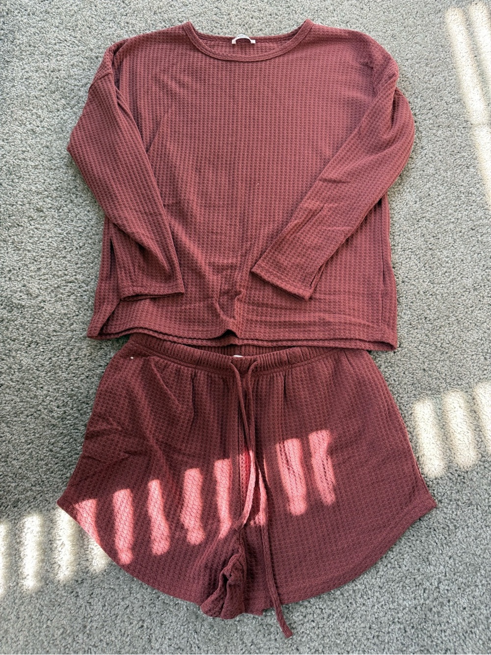 Waffle Knit Loungewear Set in Dusty Rose
